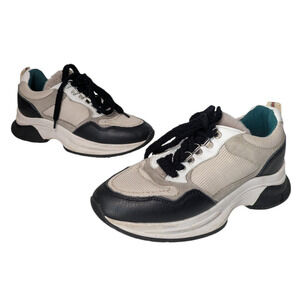 Meline Faux Fur Chunky Leather Sneakers Size 40 US 8.5 Gray Black Made in Italy